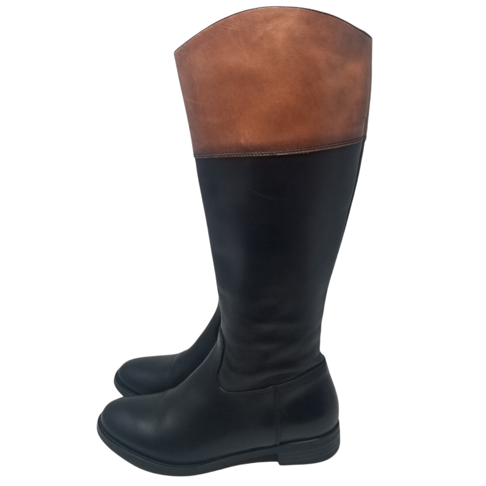 Aldo Leather Brown Black Block Riding Boots - Picture 7 of 14